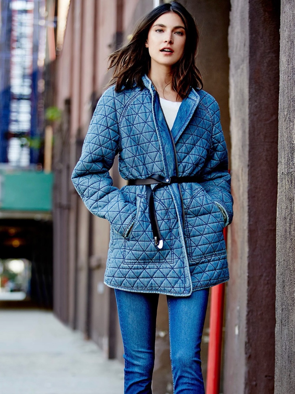 Free People Chambray Quilted Jacket XS